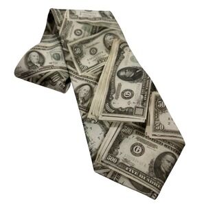 Vintage 1994 Ralph Marlin Mens US Money Currency Stacks Novelty Tie USA Made